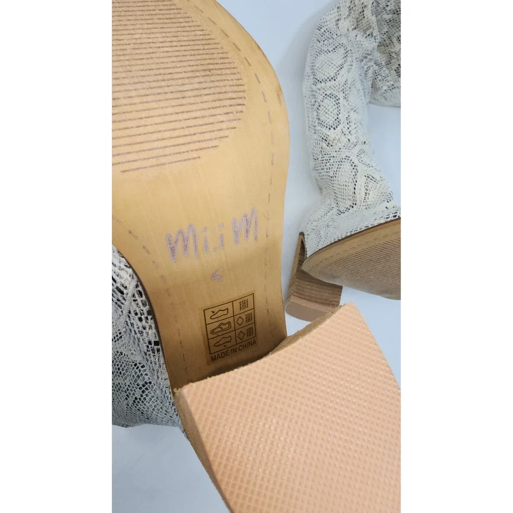 Mi.iM Over The Knee Boots Women Sz 6 Cream Grey Snakeskin Block Heel Pointed Toe